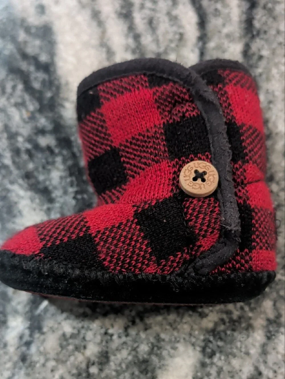 UGG Red & Black Buffalo Plaid Baby Booties